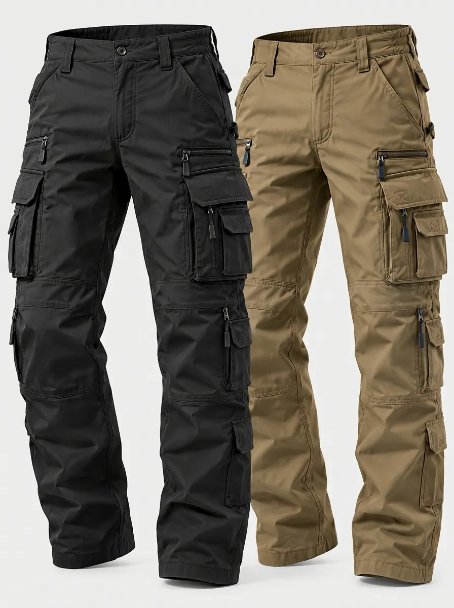 Versatile Cargo Pants Set with Zipper Pocket Detail