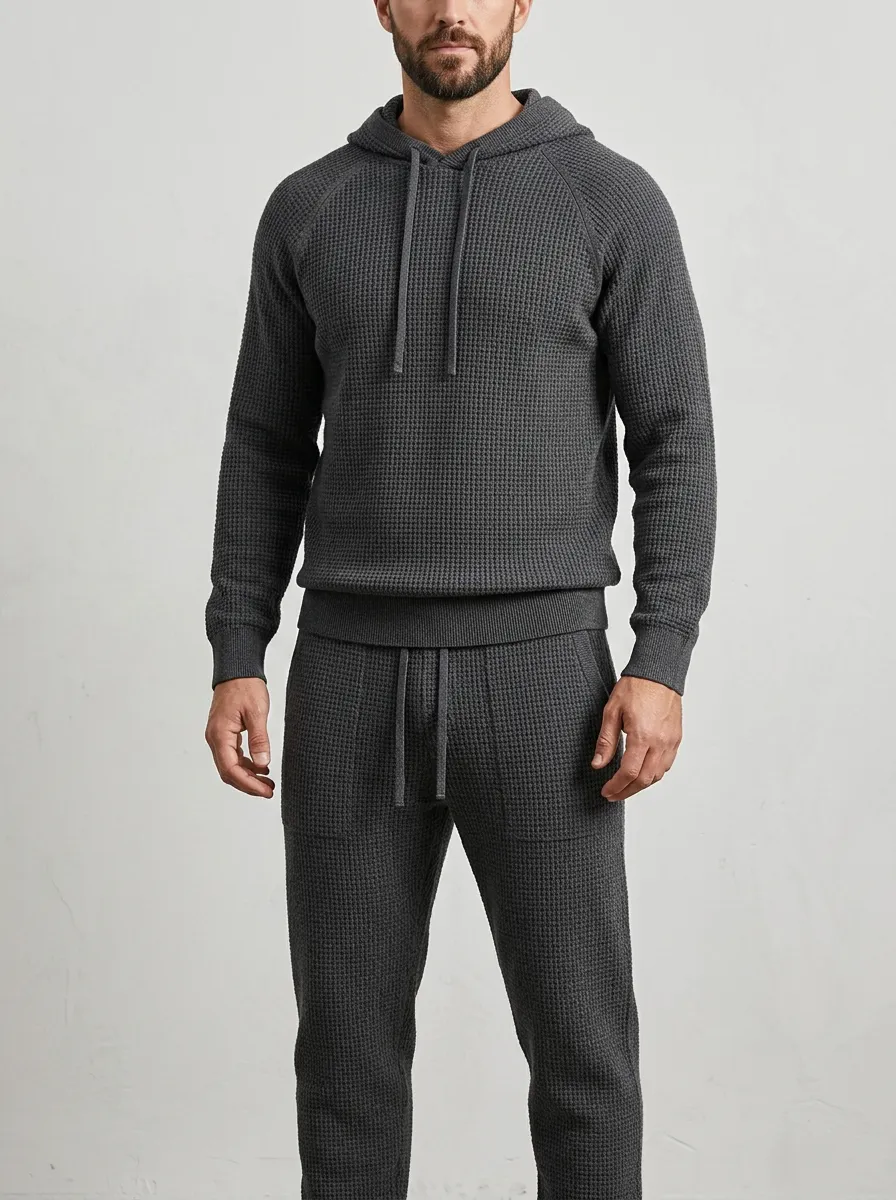 Refined Weekend-Look Men's Knit Hoodie Jogger Set