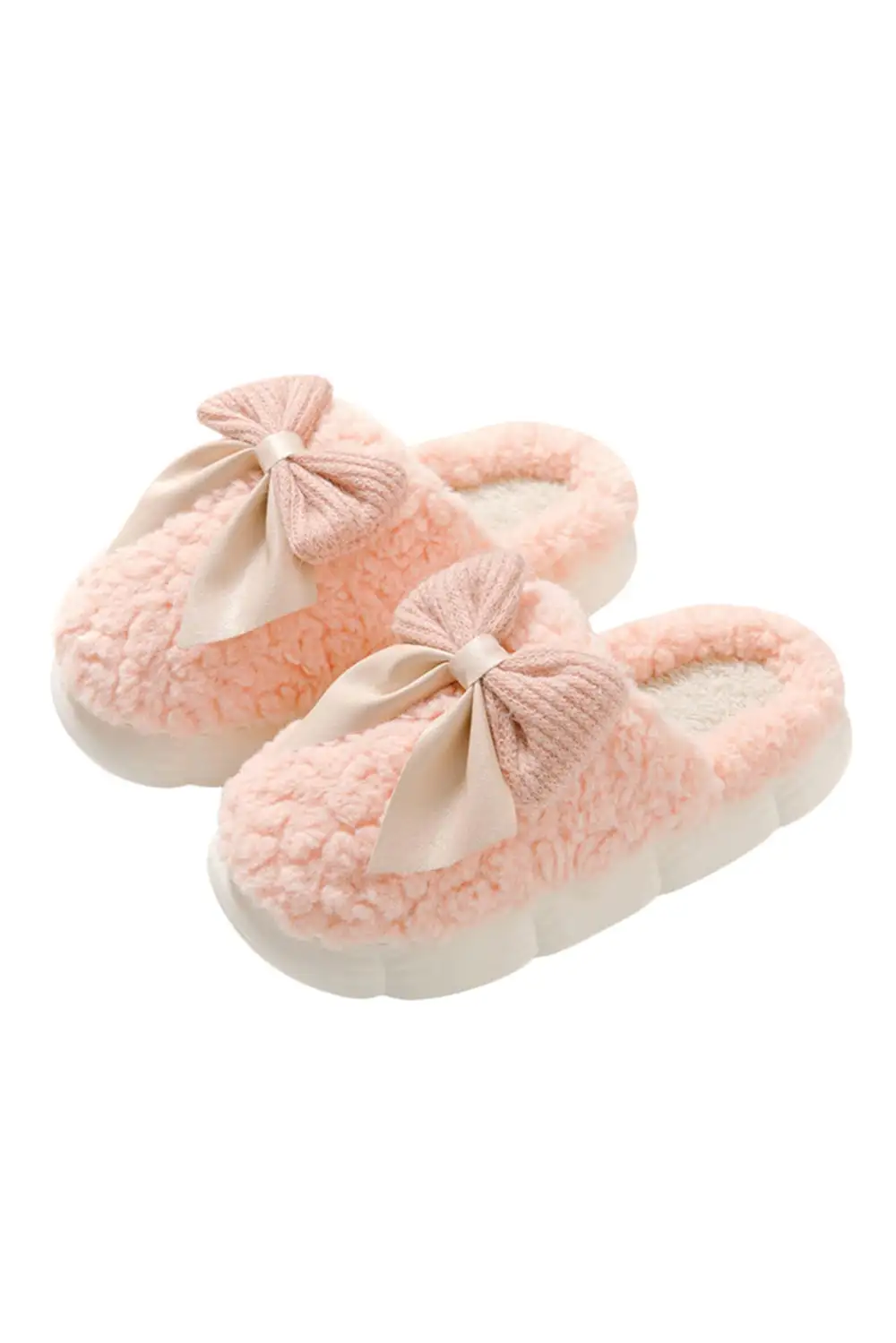 Contrast Bowknot Applique Plush Winter Slide Slippers Everyday