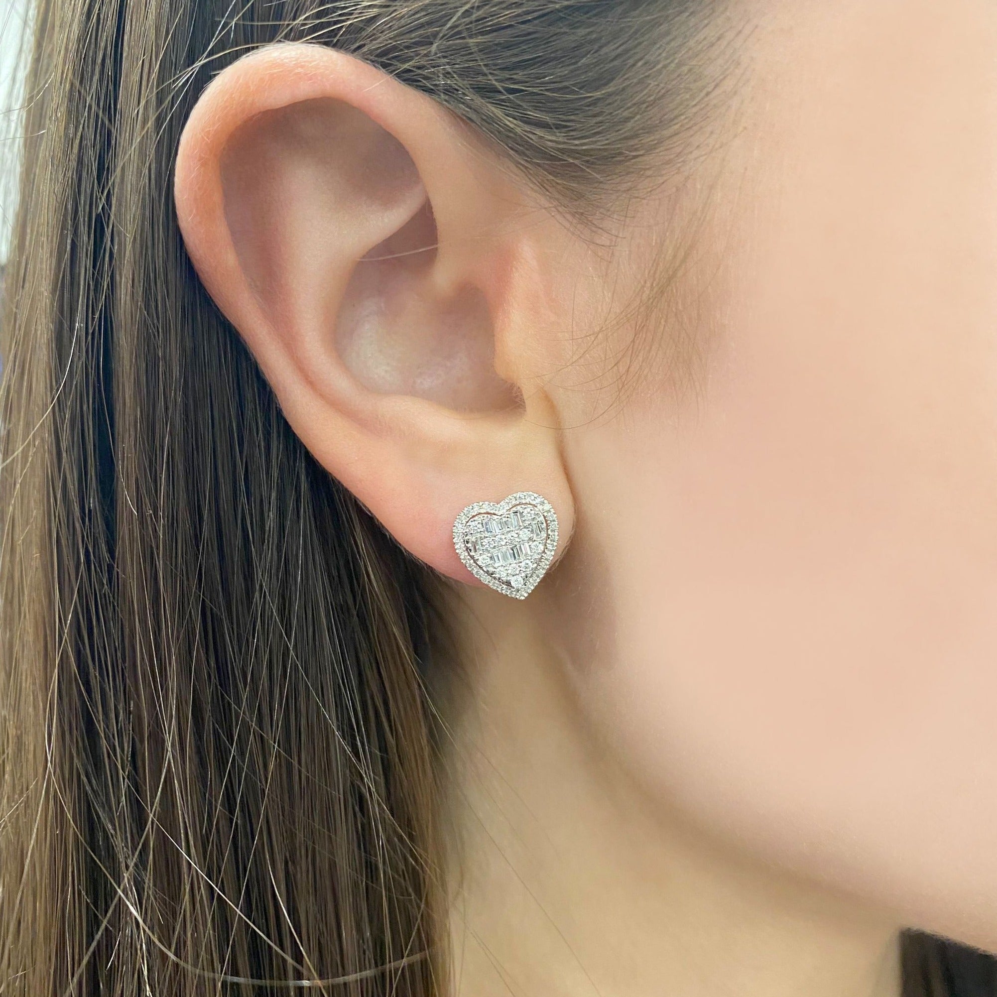 Curved Heart Gem Detail Stud Earrings