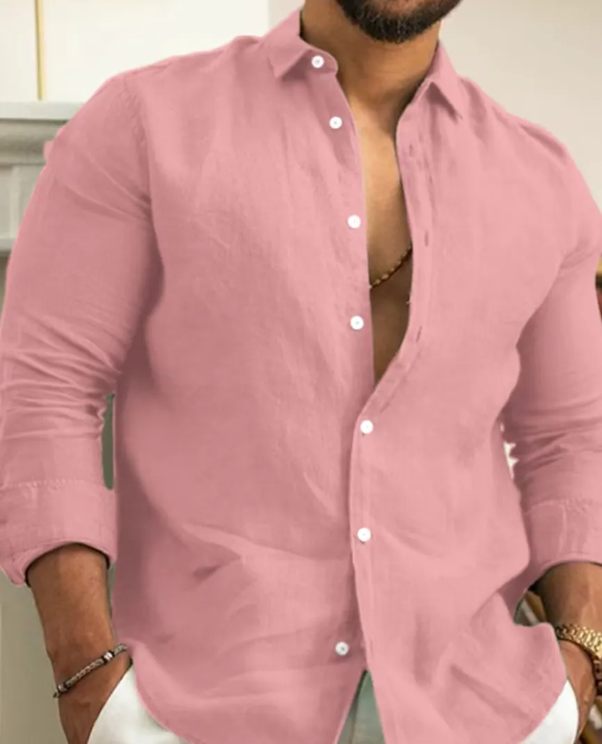 Linen Cotton Long Sleeve Polo Shirt