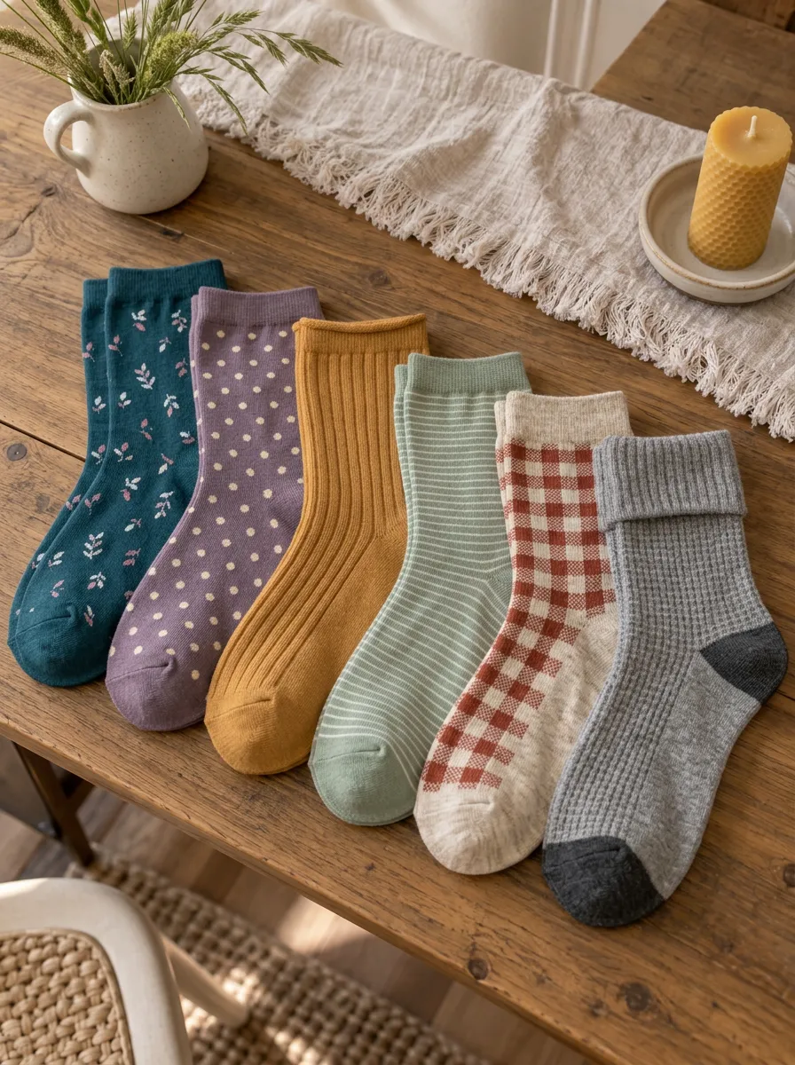 Women's Vintage Style Floral Polka Dot Striped Gingham Printed Socks 6-Pack