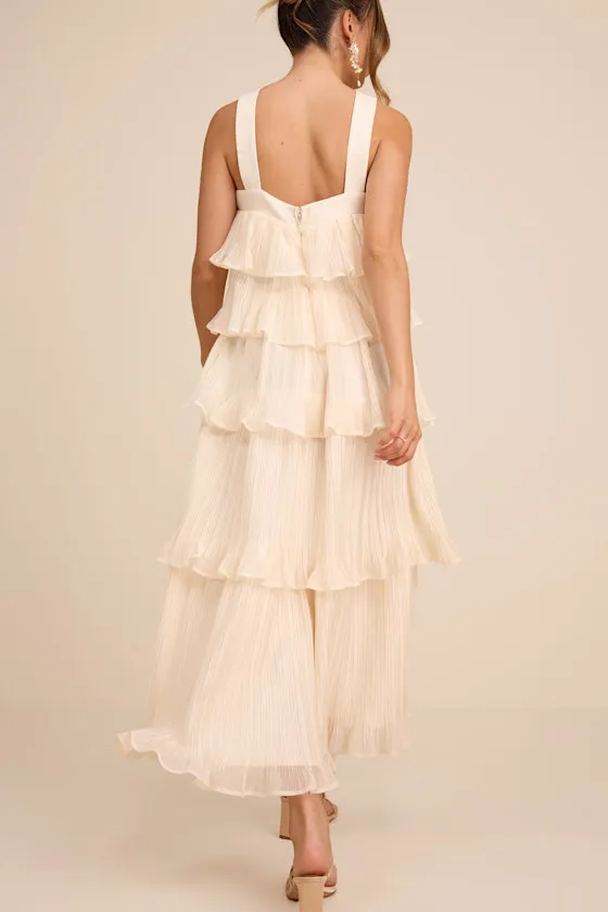 Lauretta Navy Plisse Tiered Midi Dress