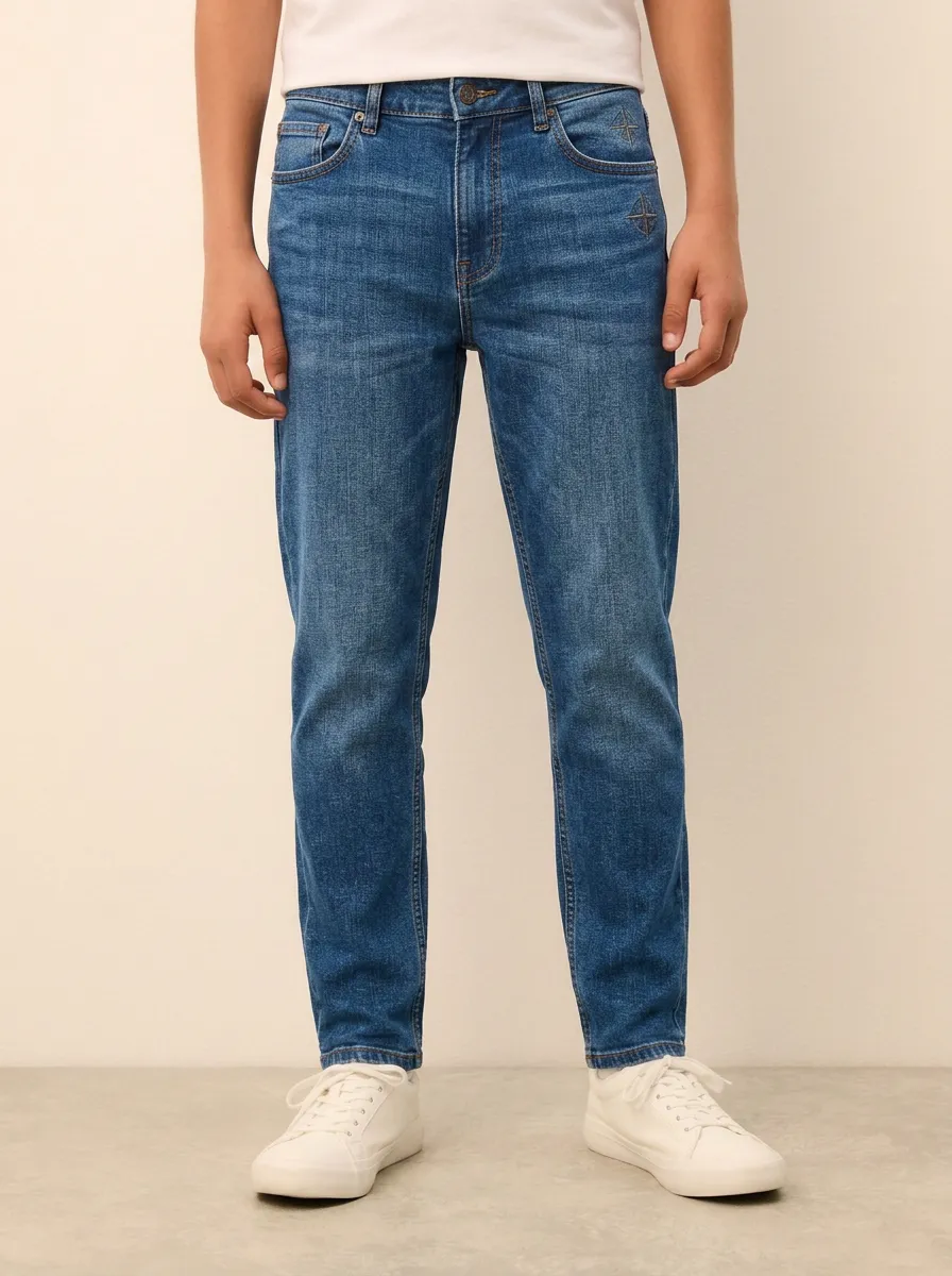 Men's Classic Everyday Star Embroidered Stretch Denim Jeans
