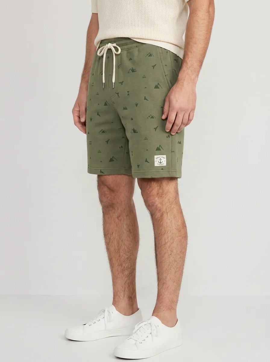 Men's Geometric Mountain Drawstring Elastic-Waist Printed Sweat Shorts