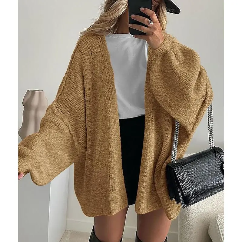 PrettyGarden Women's Oversized Cardigan Sweater Fall Long Lantern Sleeve Knit Open Front Lightweight Sweater Knitwear Tops