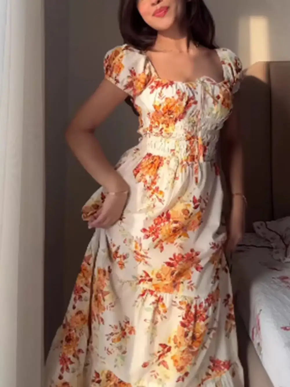 Floral Printed Short Sleeve Dress Casual