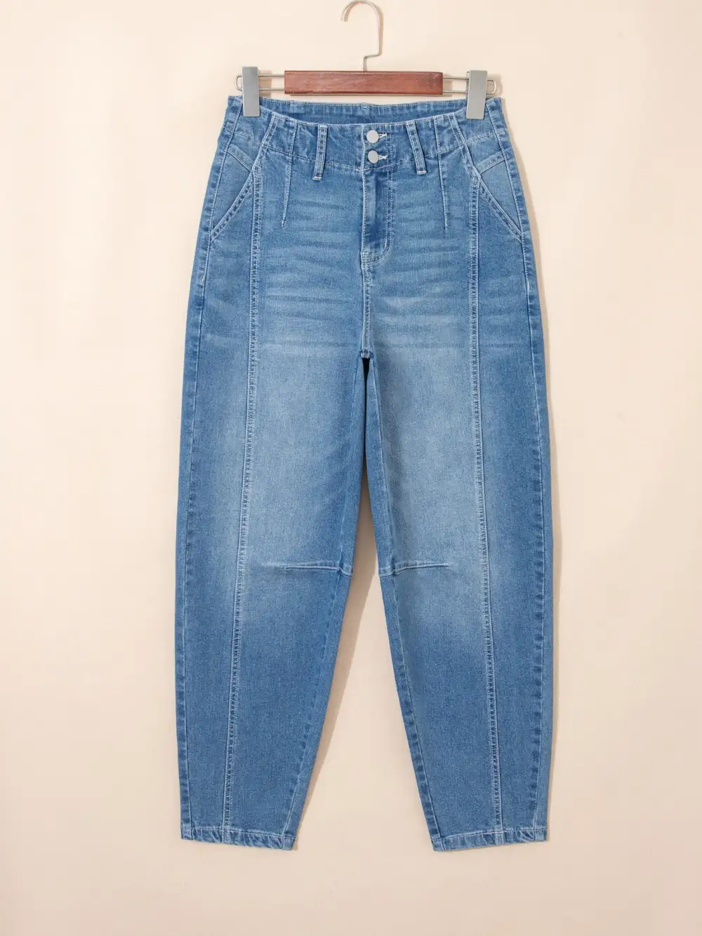 Barrel Leg Washed Cuffed Denim Jeans