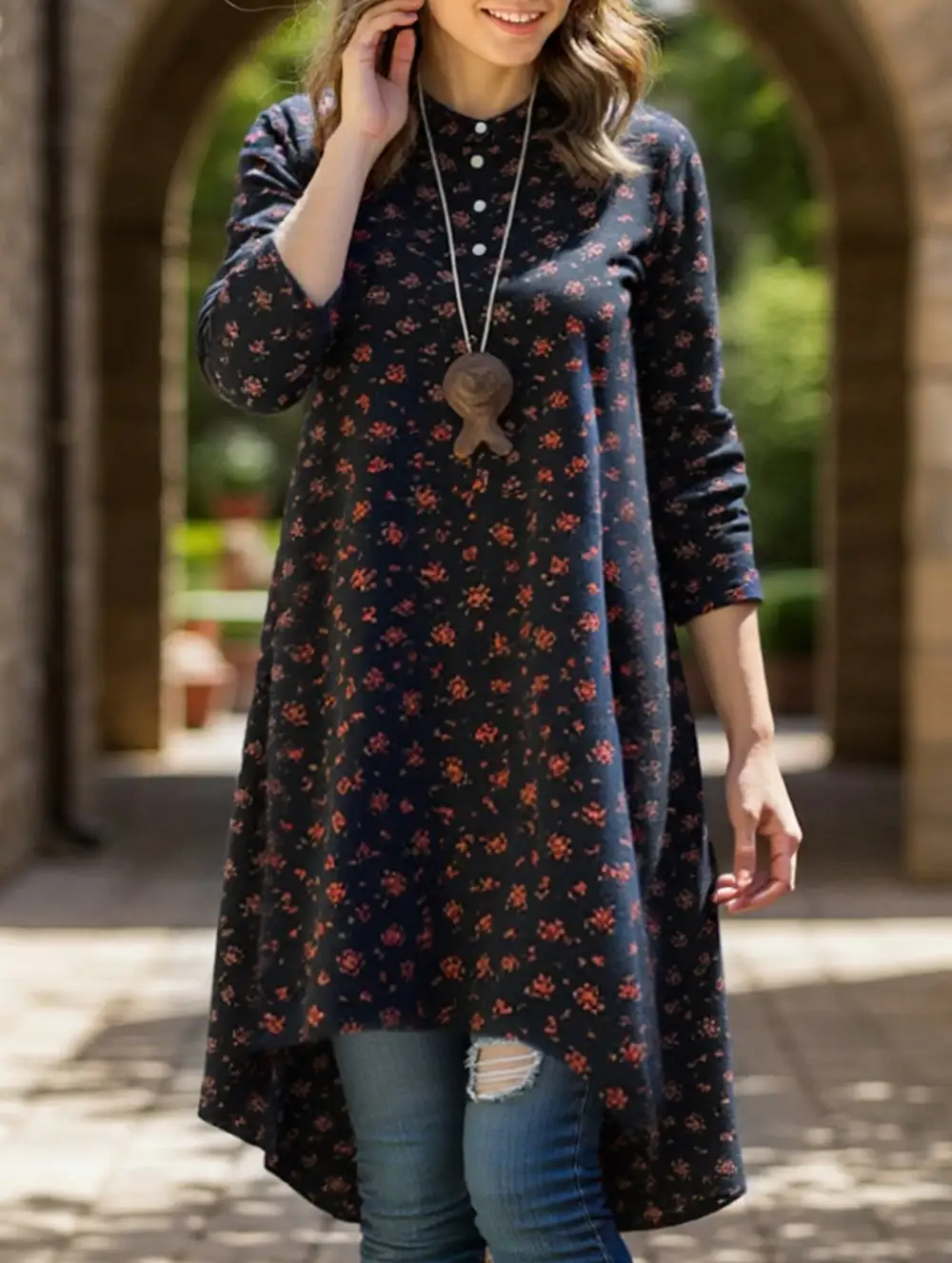 Vintage Long-Sleeved Floral Print Shirt