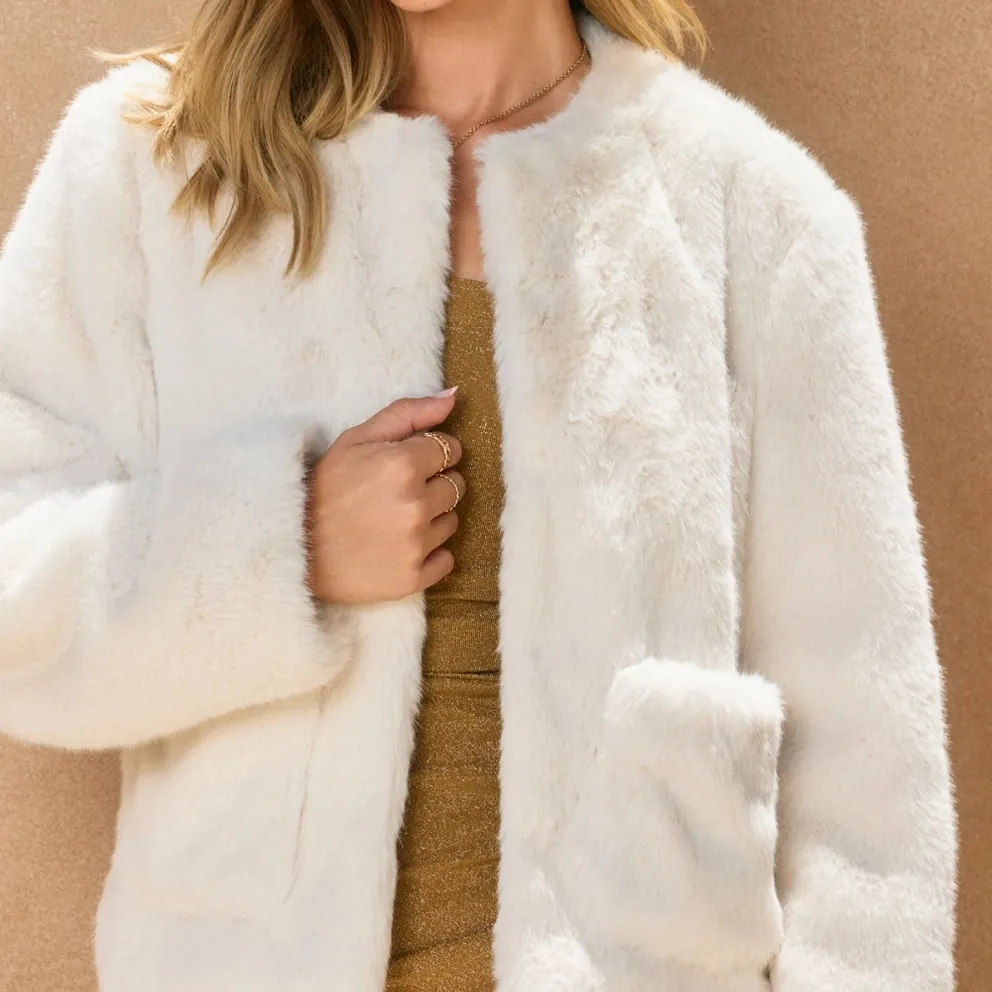 Patch Pocket Faux Fur Jacket