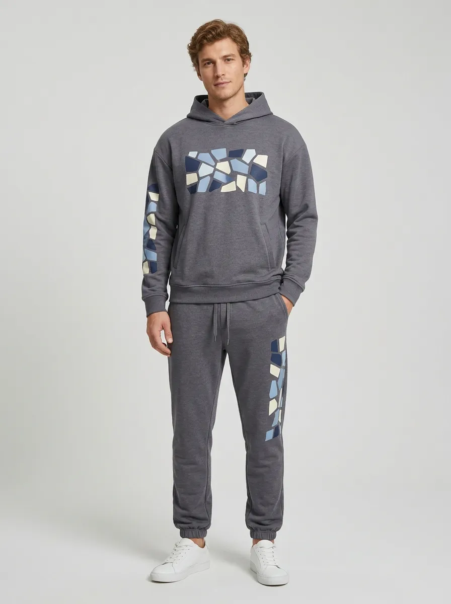 Men's Geometric Mosaic Pattern Printed Hoodie Jogger Set