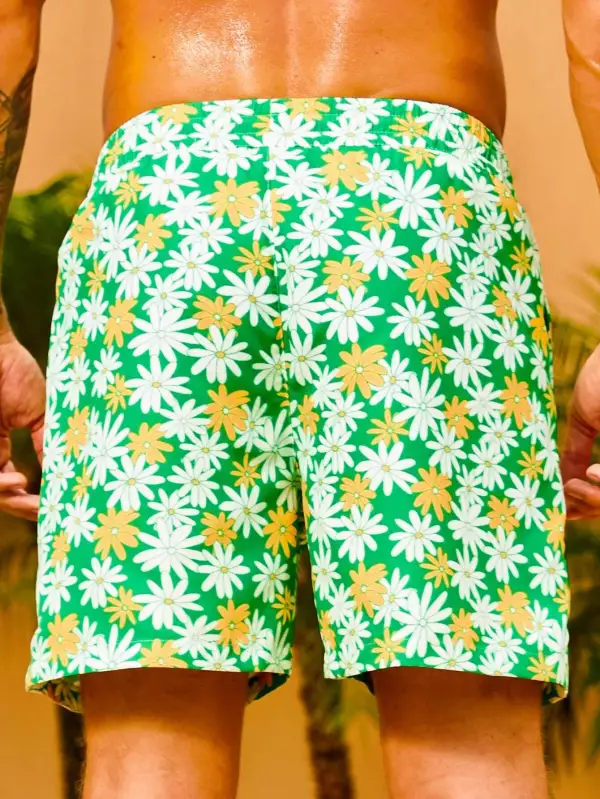 Men's Pocket Floral Print Drawstring Swim Trunks