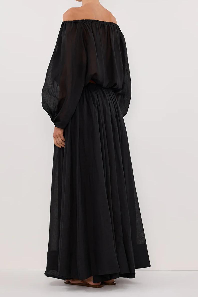 BLACK RAMIE MAXI SKIRT