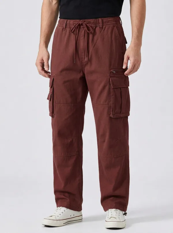 Men's Olive Green Multi-Pocket Drawstring Cargo Pants