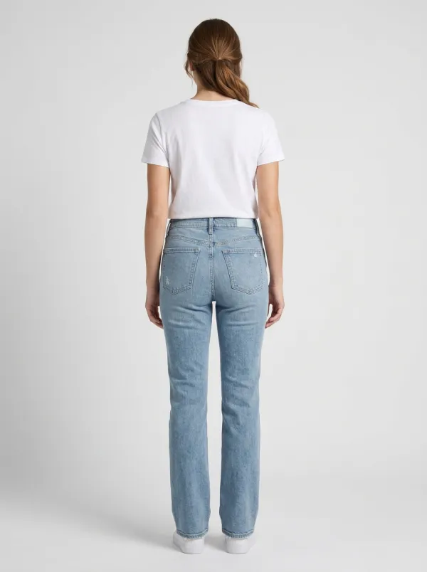 Streamlined-Look Distressed Washed Denim Jeans