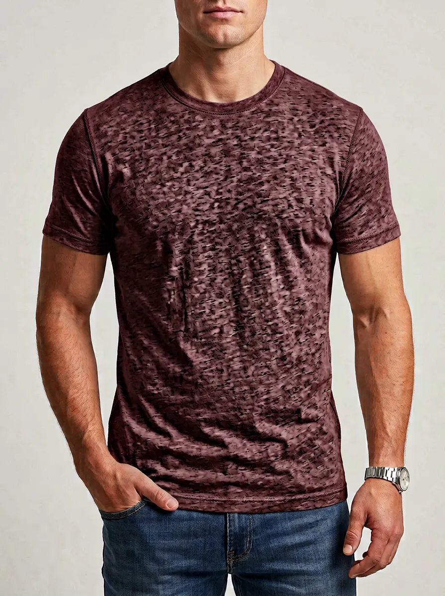 Minimal Ribbed Textured Crew Neck Design Men's Slim Fit Short Sleeve T-Shirt