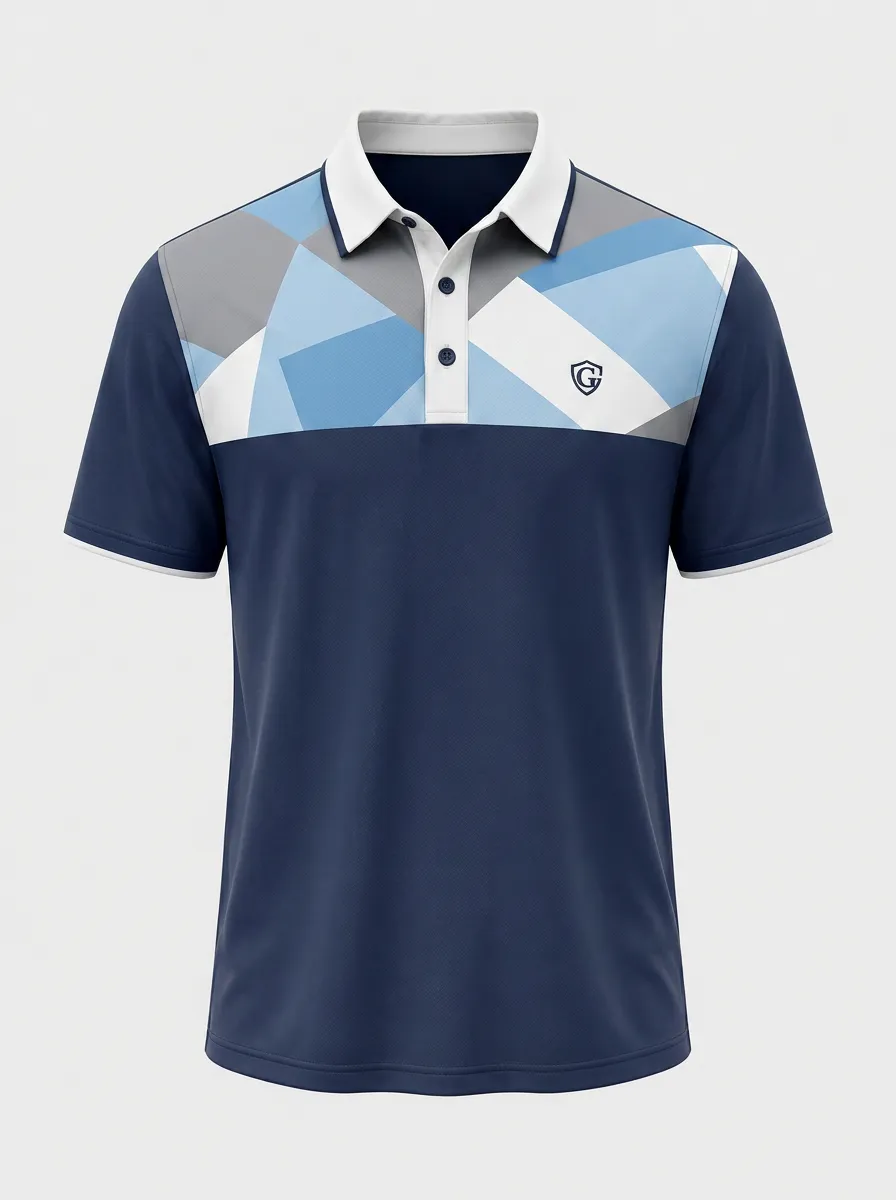 Men's Golf Sports Geometric Pattern Printed Polo Shirt