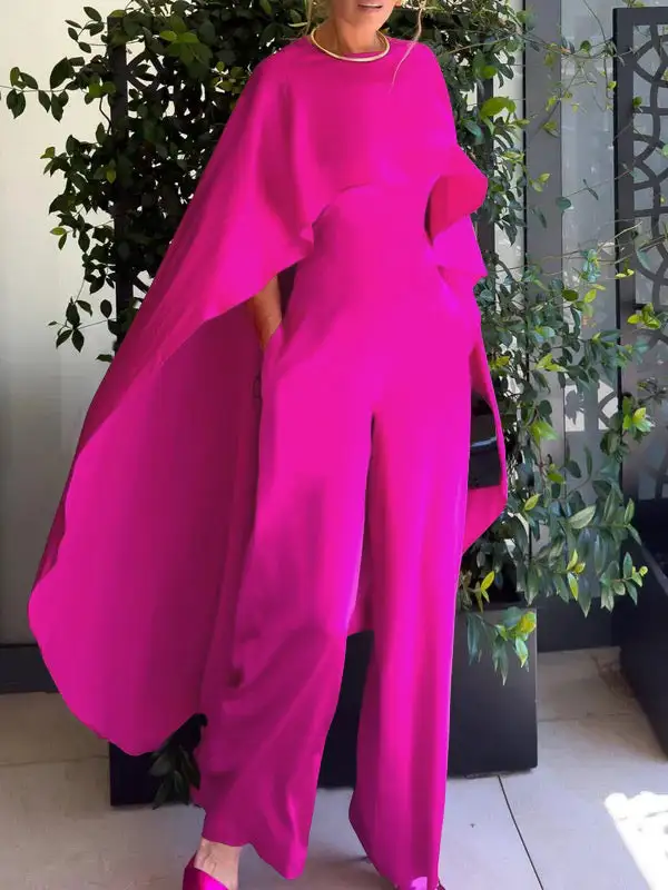 Cape Losse Zakken Effen Kleur Jumpsuits Met Ronde