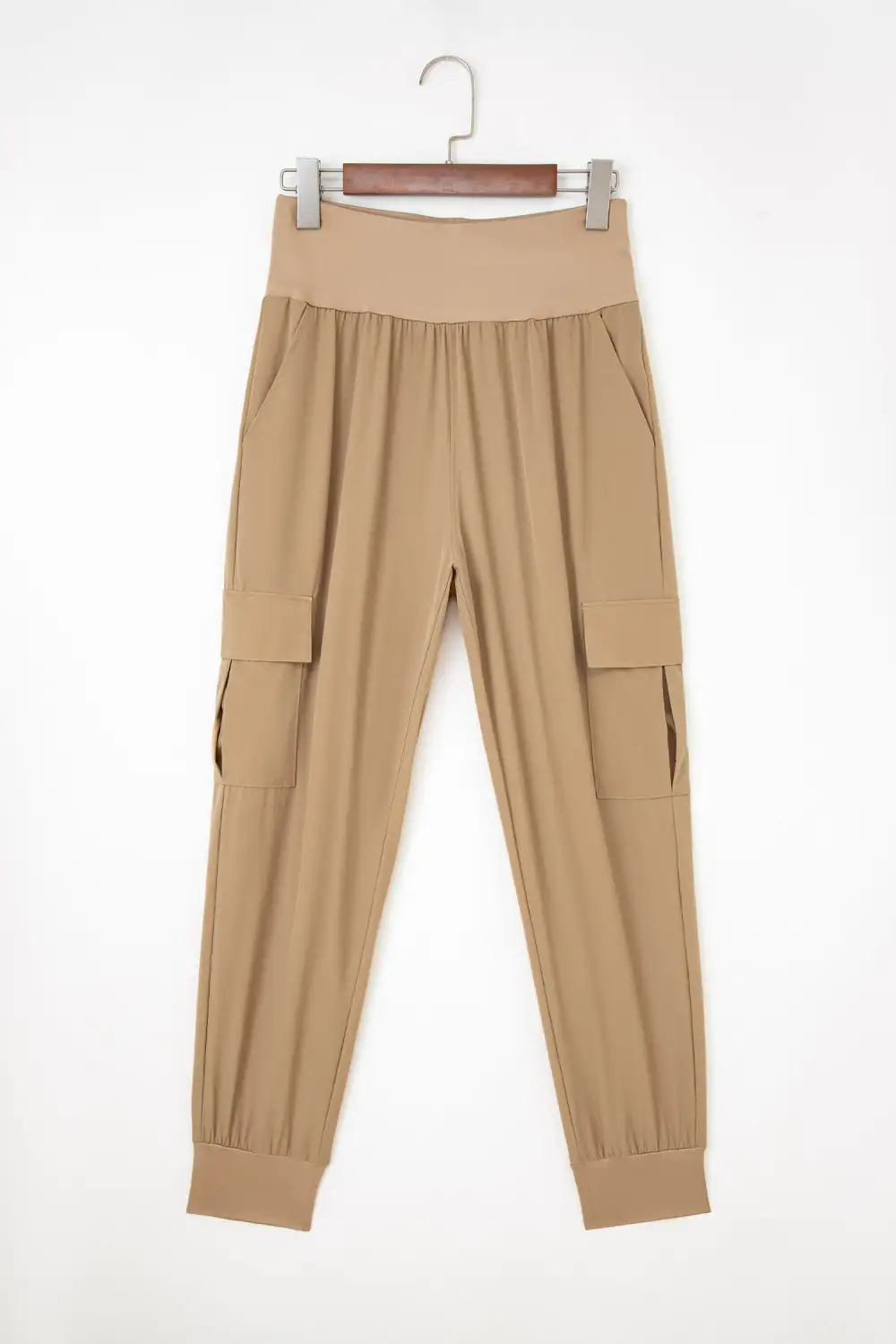 Refined High-Waist Slim-Fit Elastic-Waist Pocketed Cargo Jogger Pants