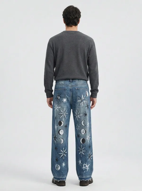 Men's Celestial Star Wide Leg Jeans
