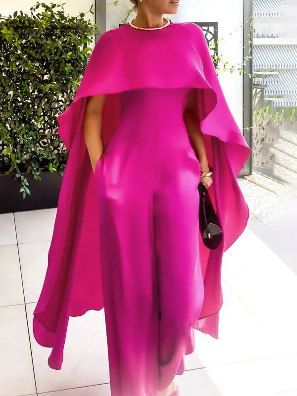 Cape Losse Zakken Effen Kleur Jumpsuits Met Ronde