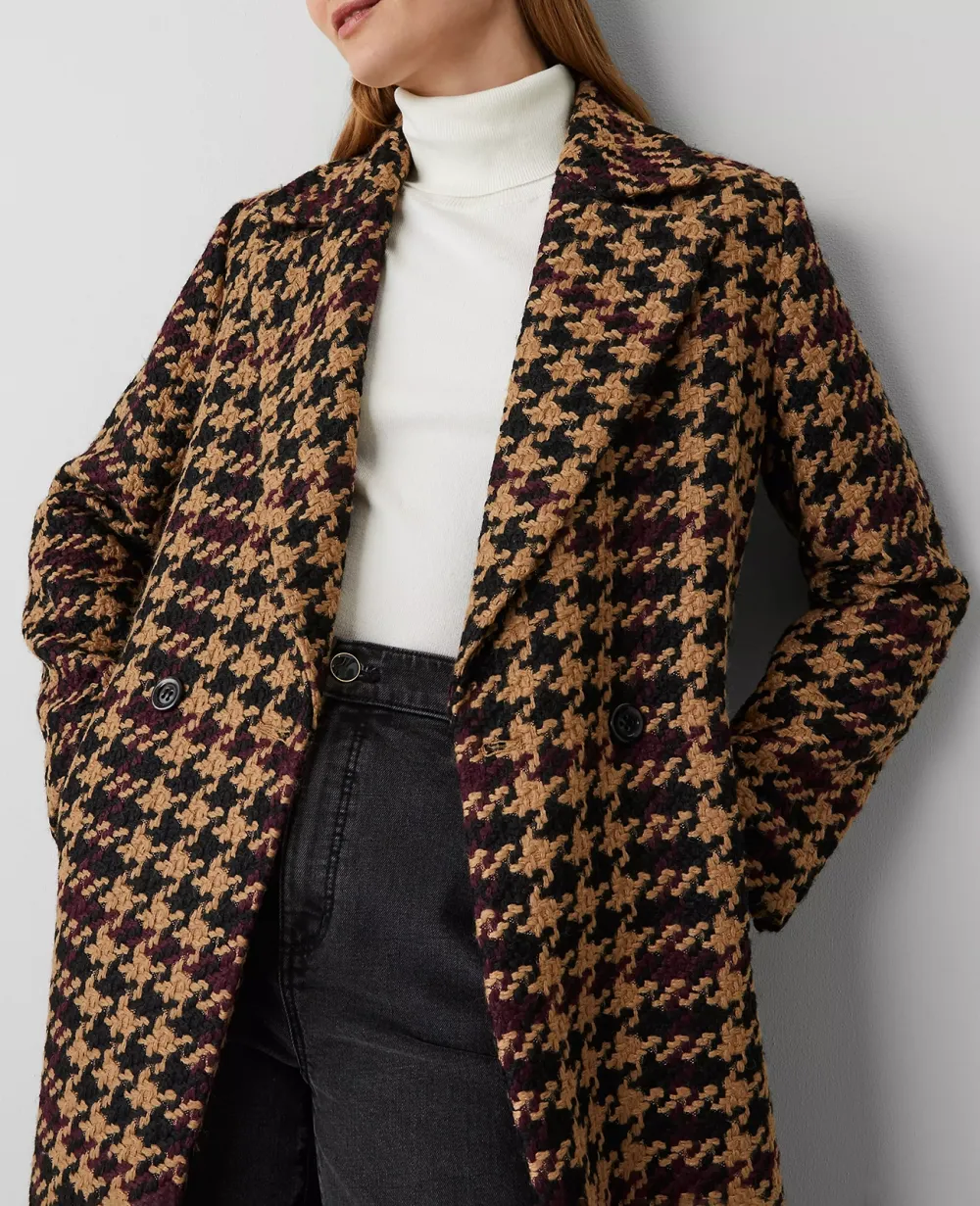 Petite Plaid Long Double Breasted Coat