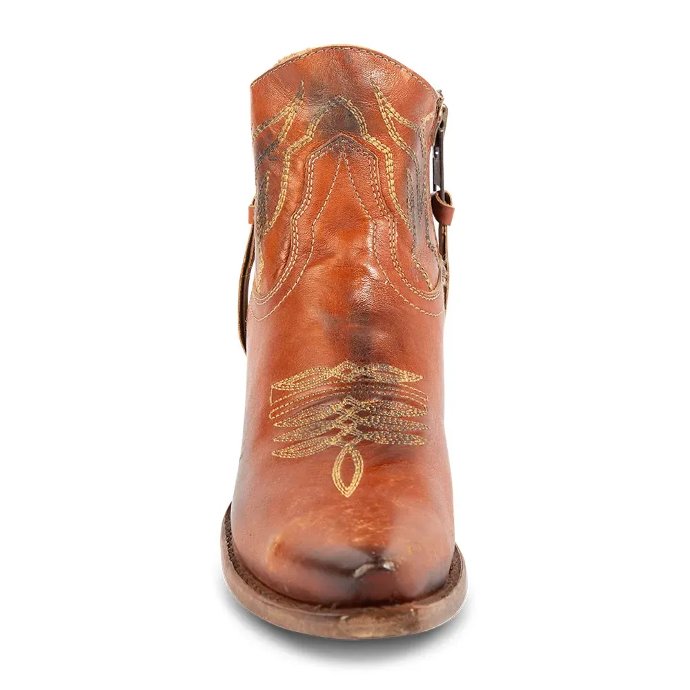 Modern Faux-Leather Distressed Embroidered Zip-Up Western Boots