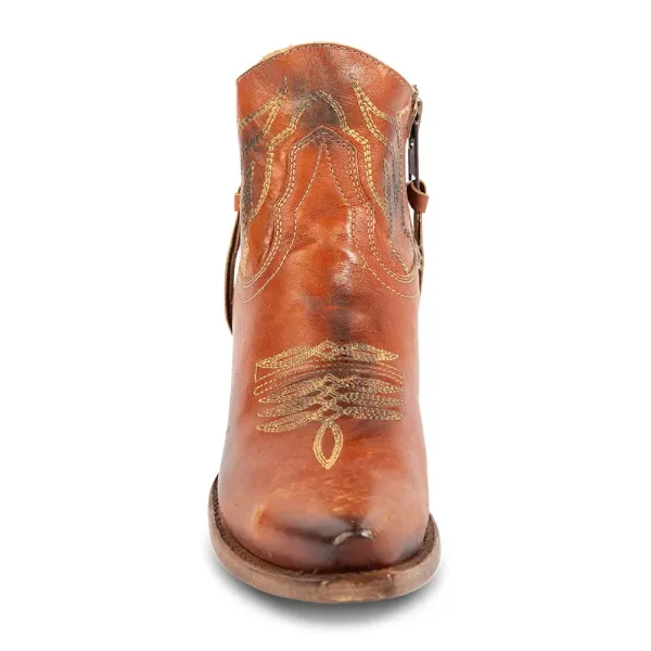 Modern Faux-Leather Distressed Embroidered Zip-Up Western Boots