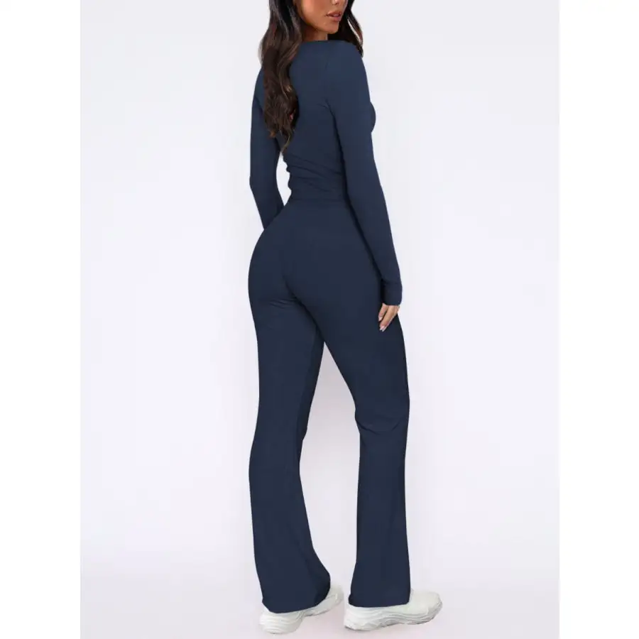 V Neck Long Sleeve Top and Pants Set