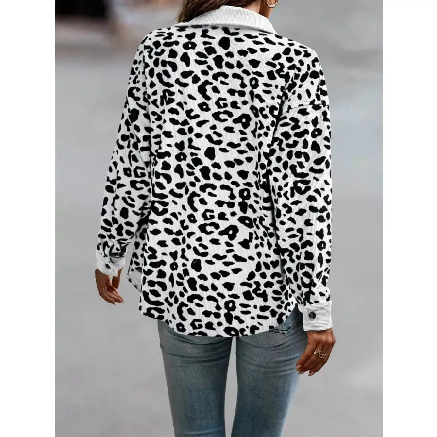 Full Size Leopard Print Button Down Jacket Plus Size