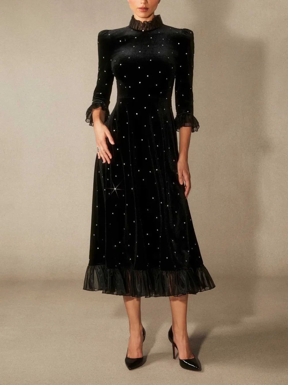 Velvet Rhinestone Midi Dress