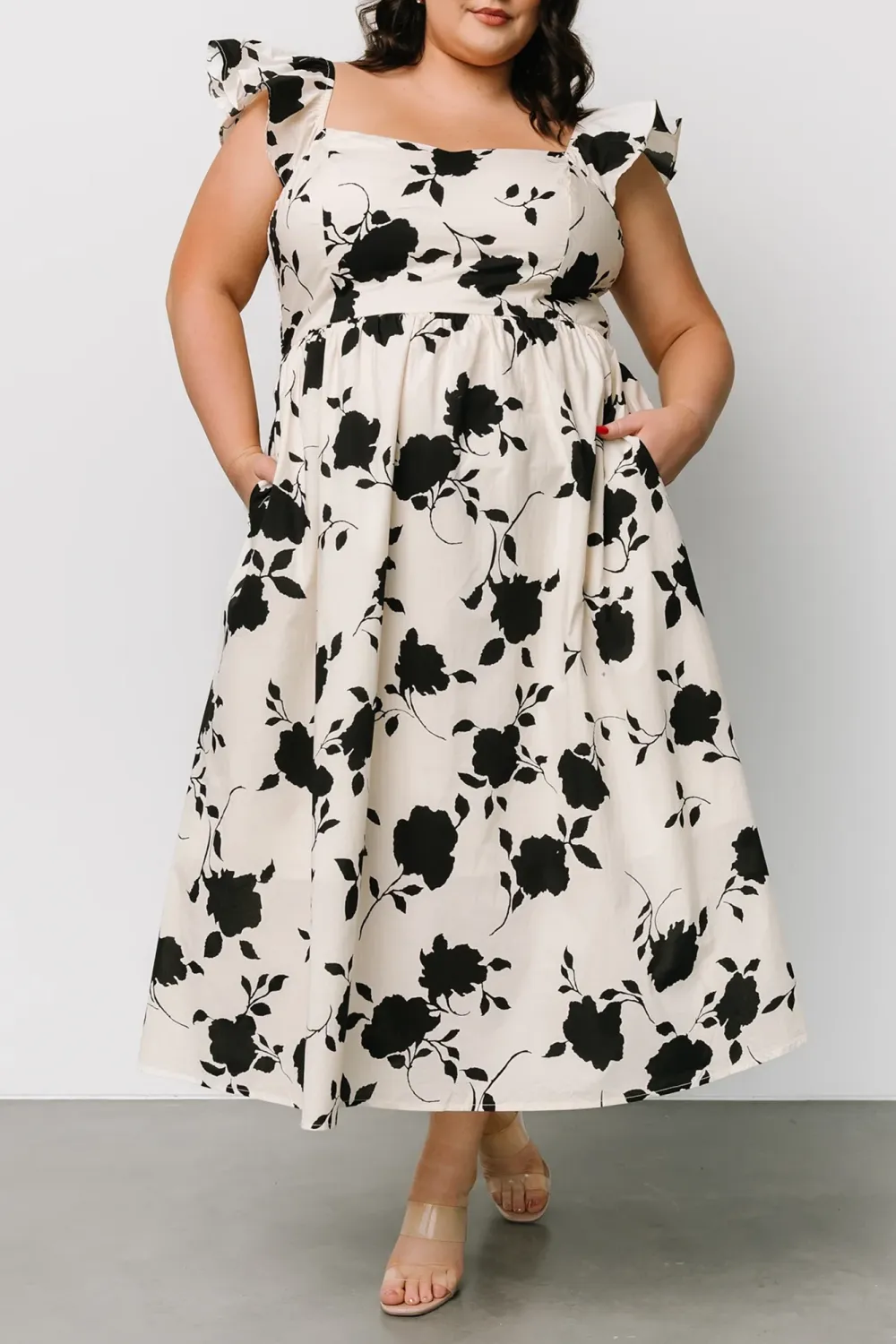 Minimalist Versatile Art Ivory And  Black Floral Dress