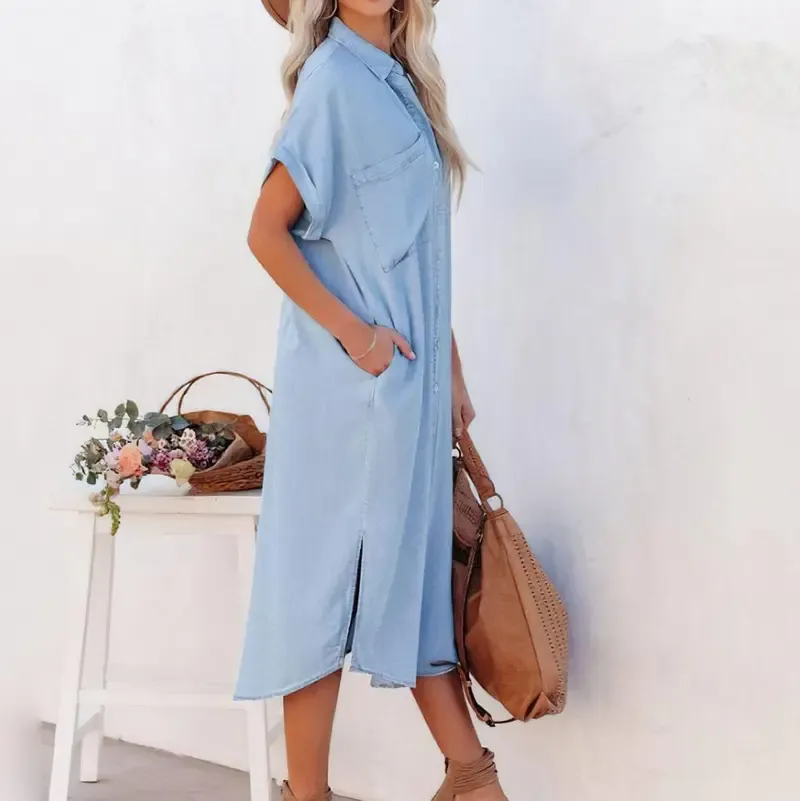 ⏰Hot Sale-Women's Loose-Fit Mid-Length Denim Shirt Dress🔥8-Pack - All Colors Included
