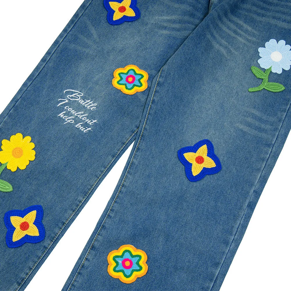 Embroidered Floral Wide Leg Jeans