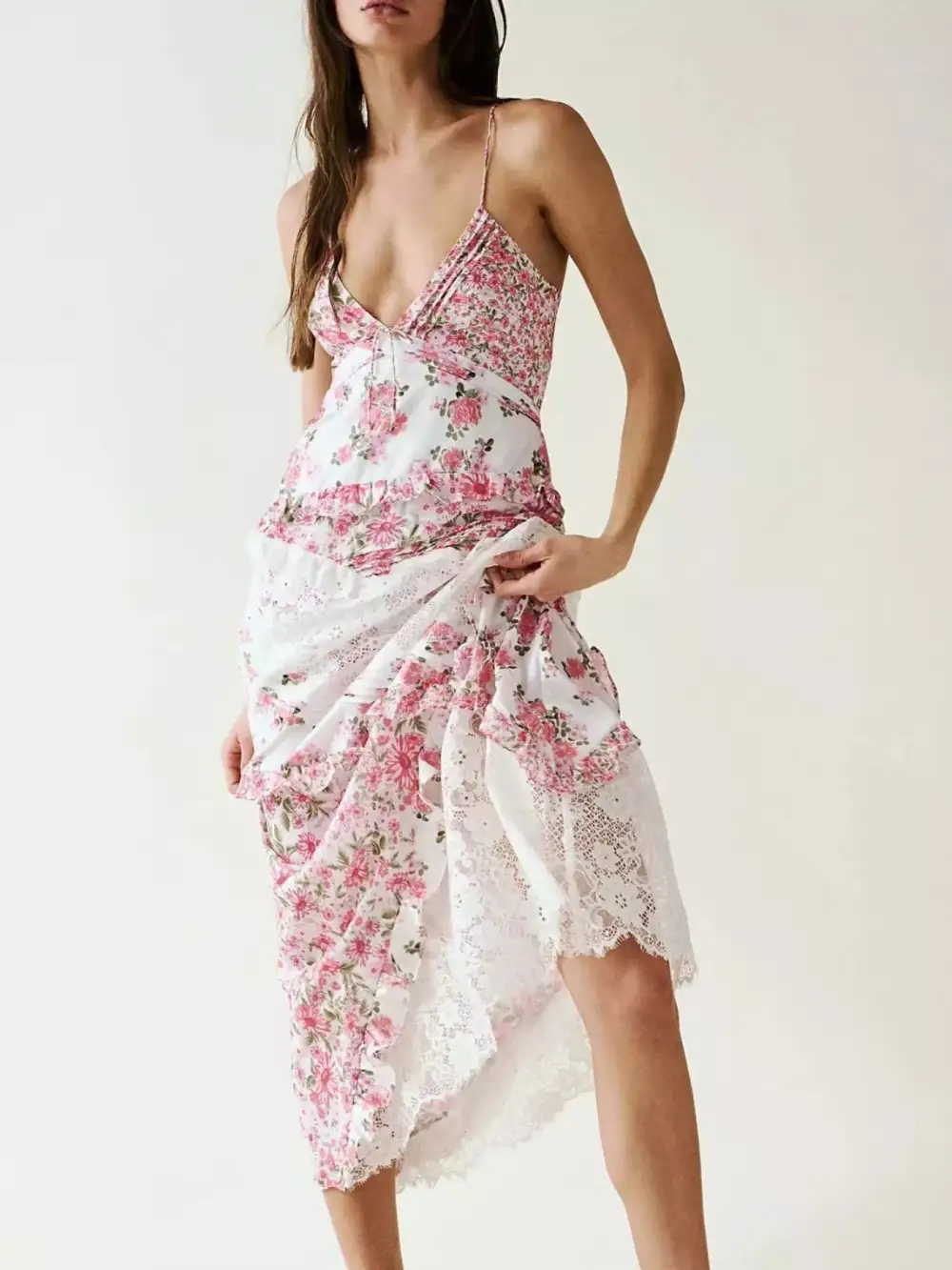 Floral Printed Lace Maxi Dress