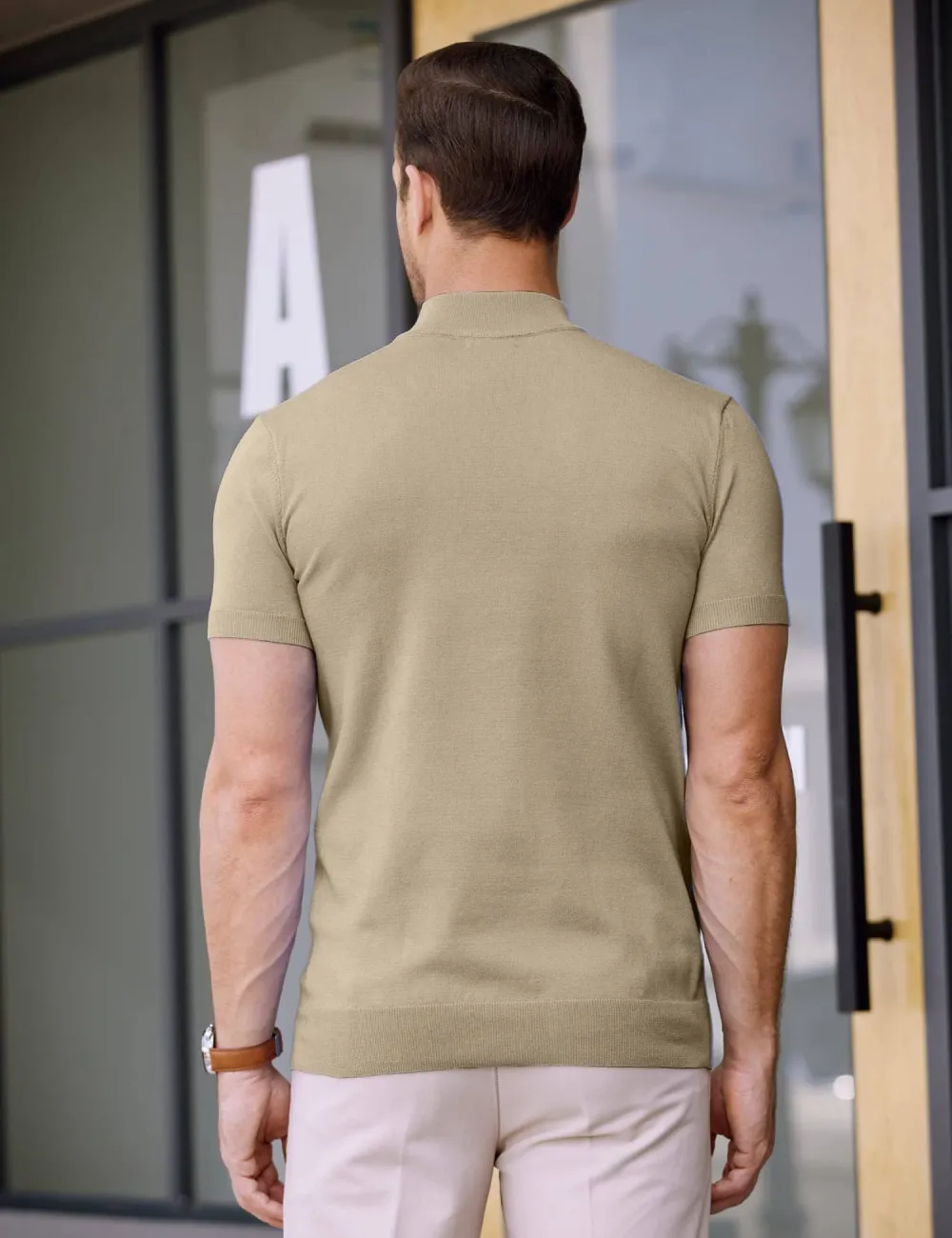 Turtleneck Basic Slim Fit Knitted Short Sleeve Shirt Sweater