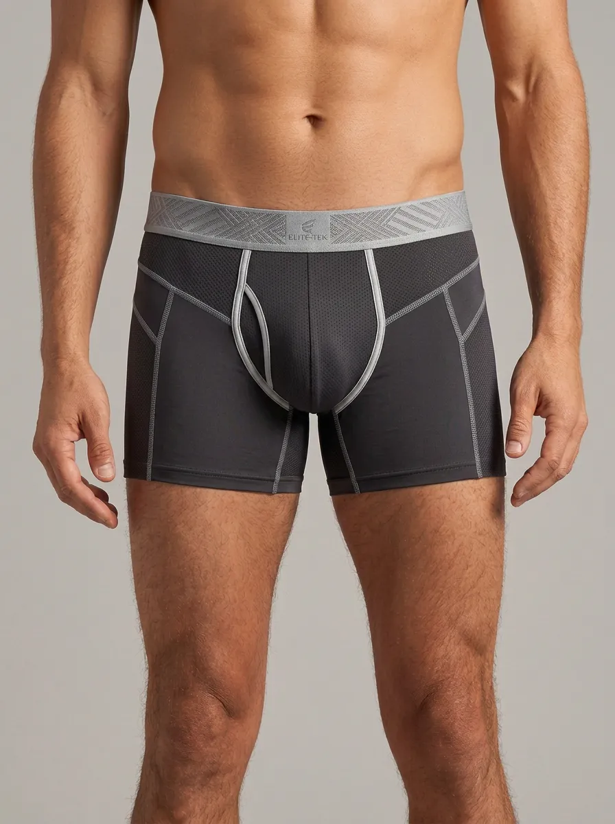 Men's Athletic Performance Grey Mesh More Printed Boxer Briefs