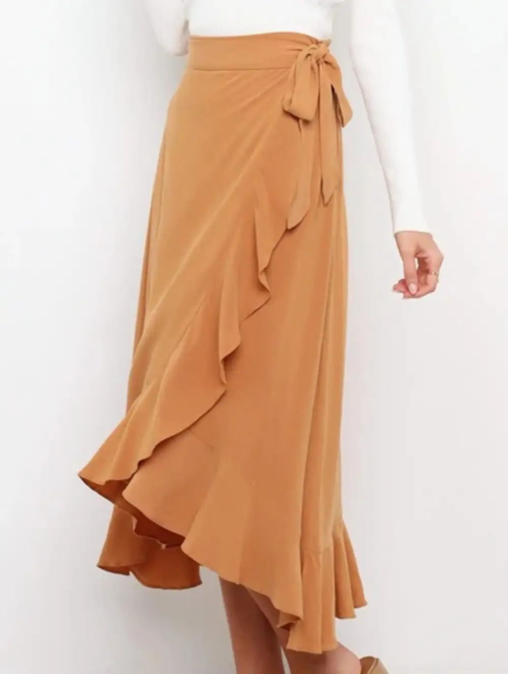 Irregular Tie Front Midi Skirt