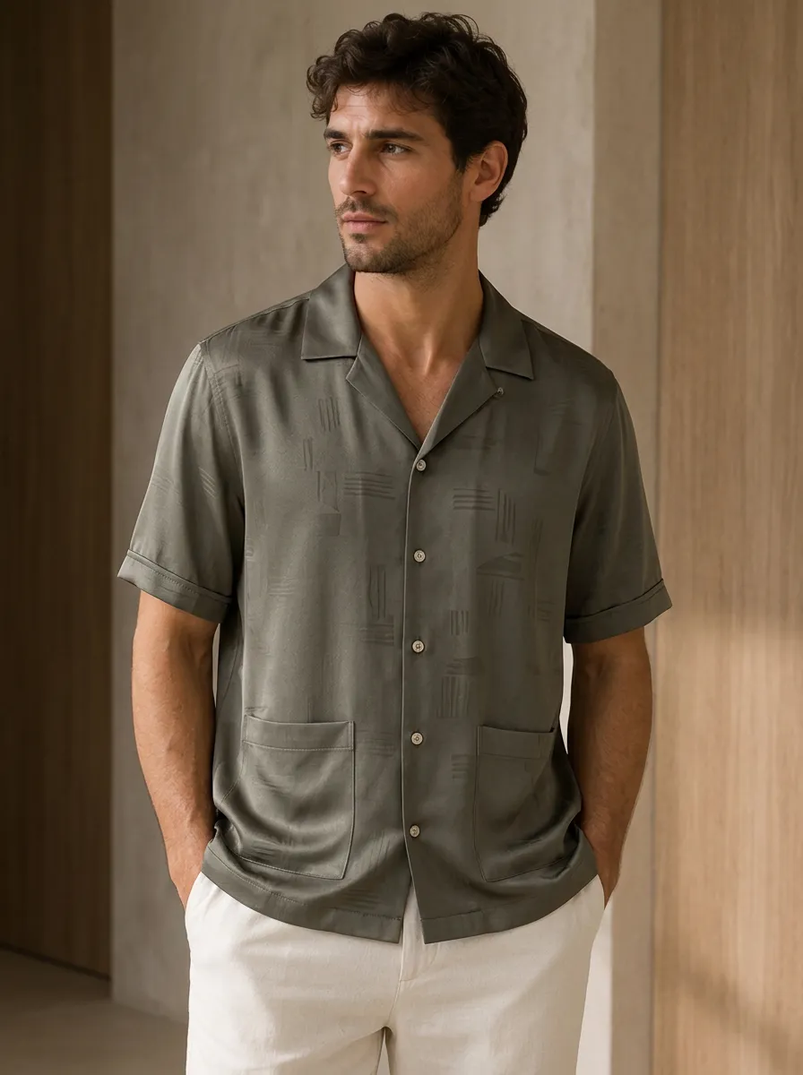 Men's Minimalist Abstract Geometric Printed Camp Collar Shirt