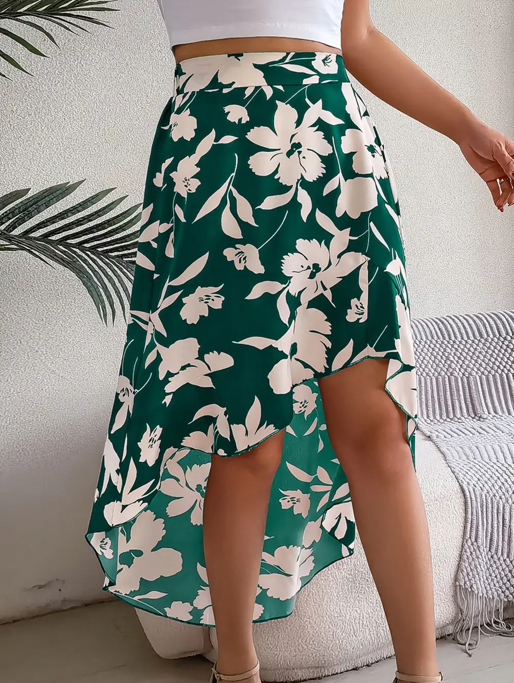 Floral Ruffle Irregular Midi Skirt