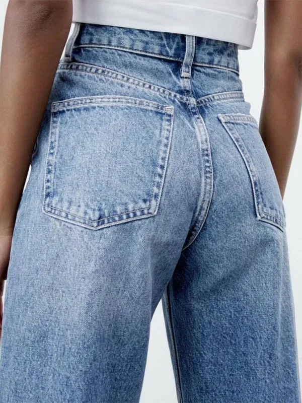 High Waist Versatile Ripped Wide Leg Denim Jeans