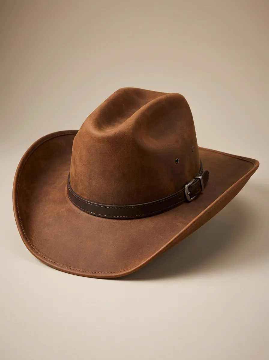 Cowboy Hat with Buckle Band and Faux Leather Finish