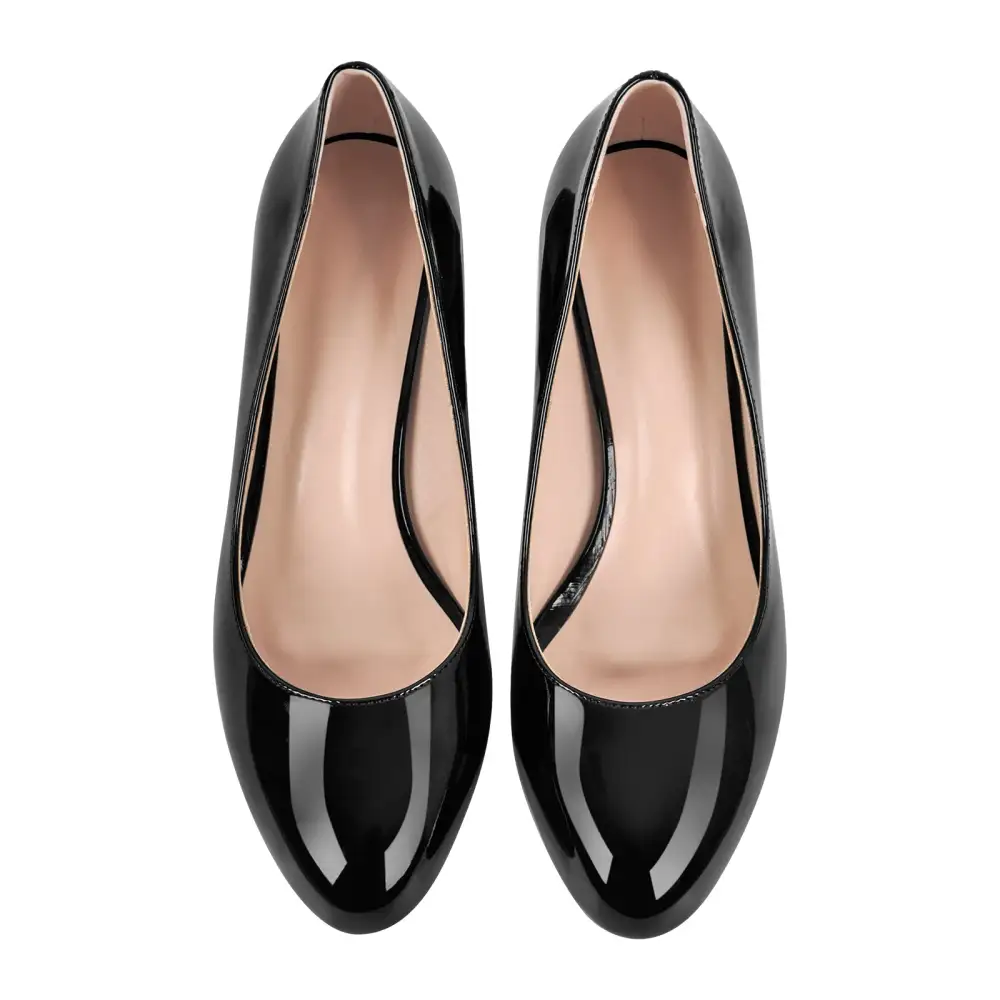 Modern Round Toe Chunky Heel Pumps