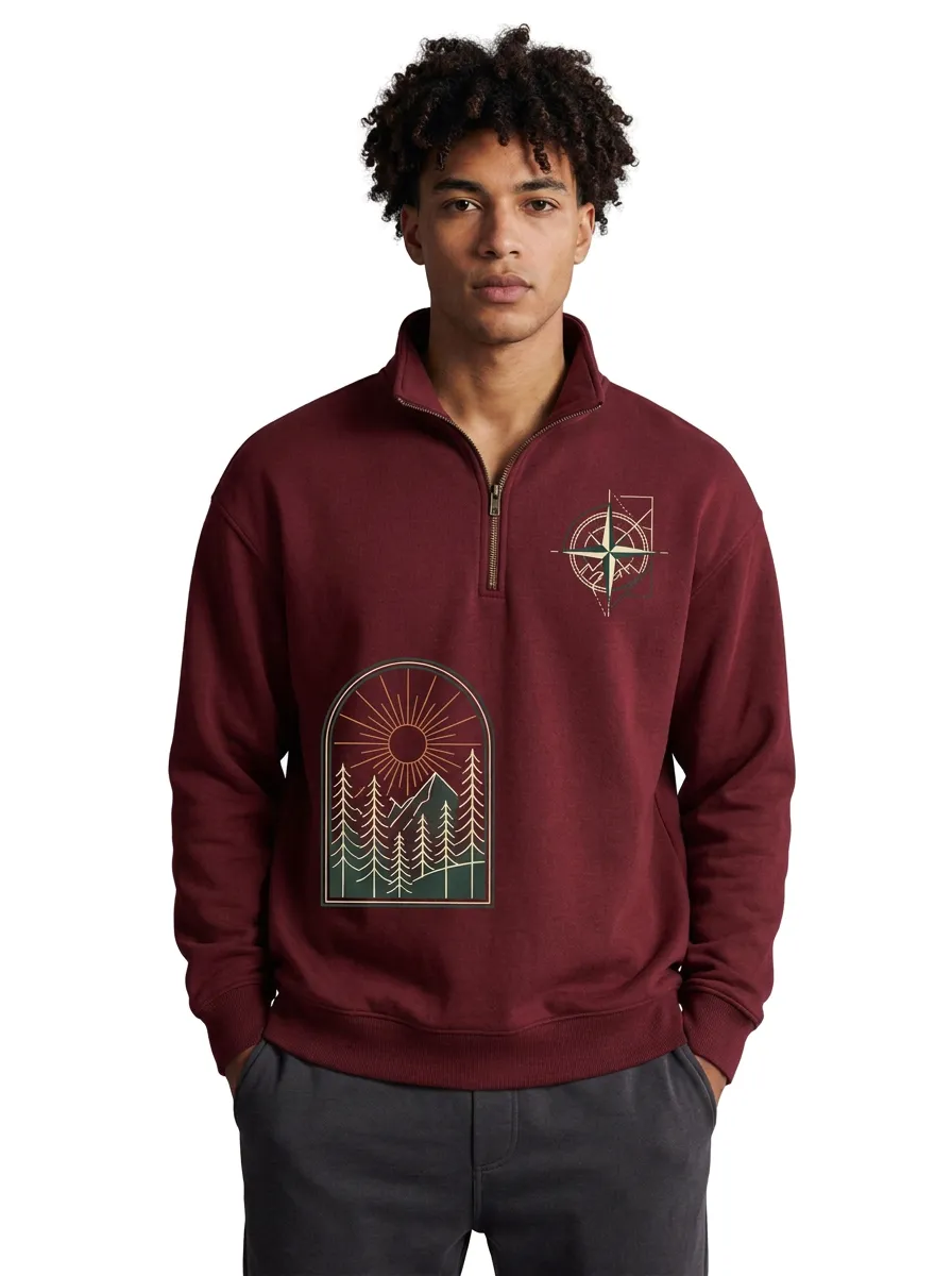Men's Summit Outdoor Compass Mountain Graphic Quarter-Zip-Neck Sweatshirt