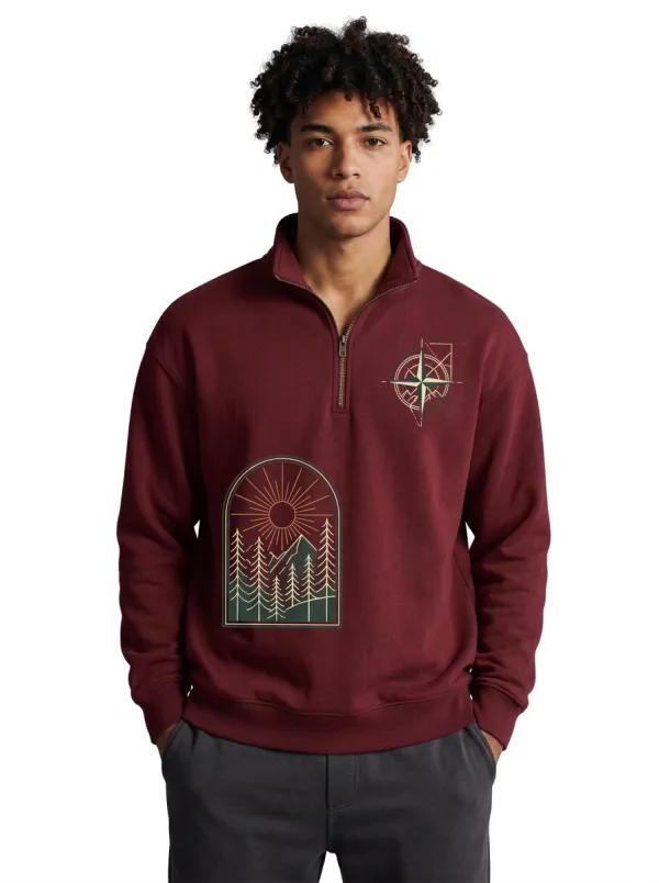 Men's Summit Outdoor Compass Mountain Graphic Quarter-Zip-Neck Sweatshirt