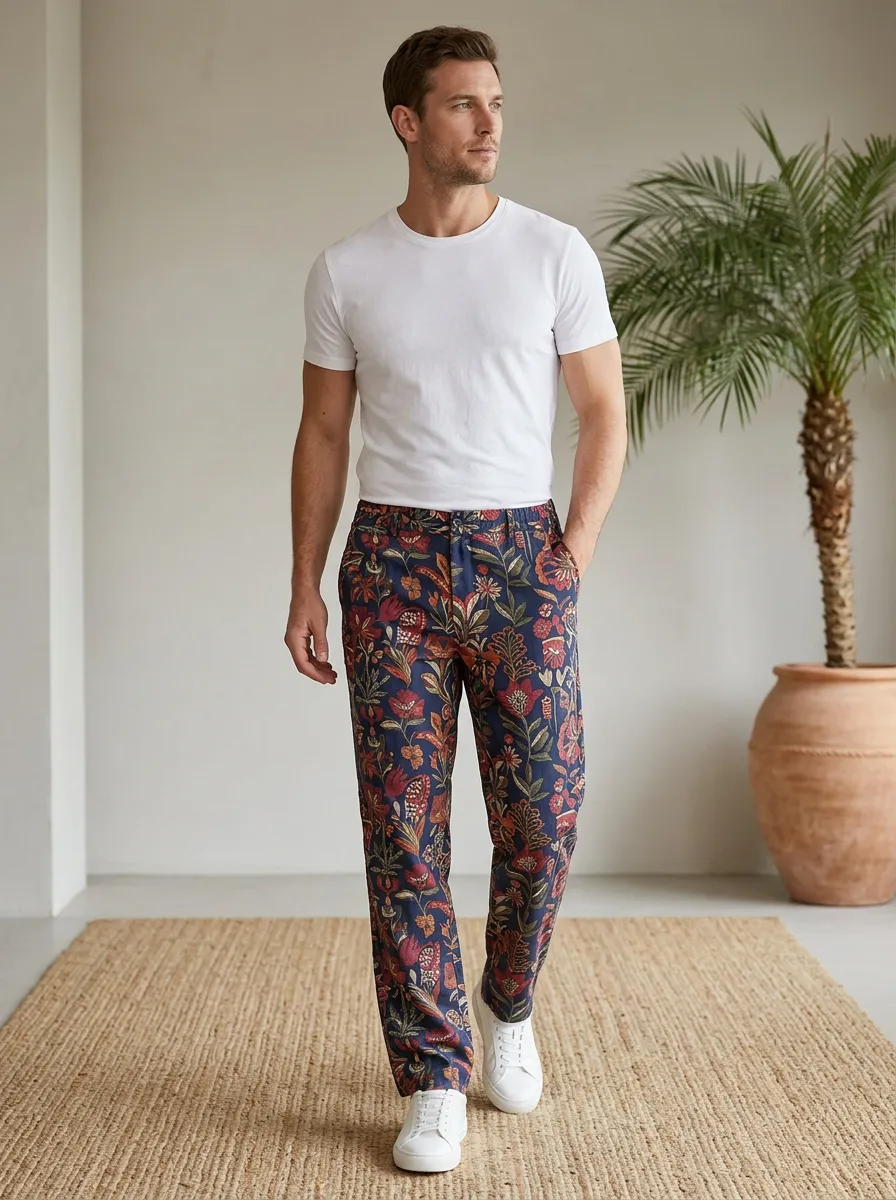 Men's Printed Botanical Floral Pants
