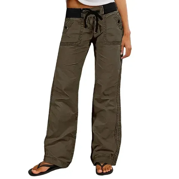 Solid Seam Detail Drawstring Mid Rise Straight Leg Pants High Stretch Fabric Women’s Wear Minimalist Fit Basic Style Multiple Colors