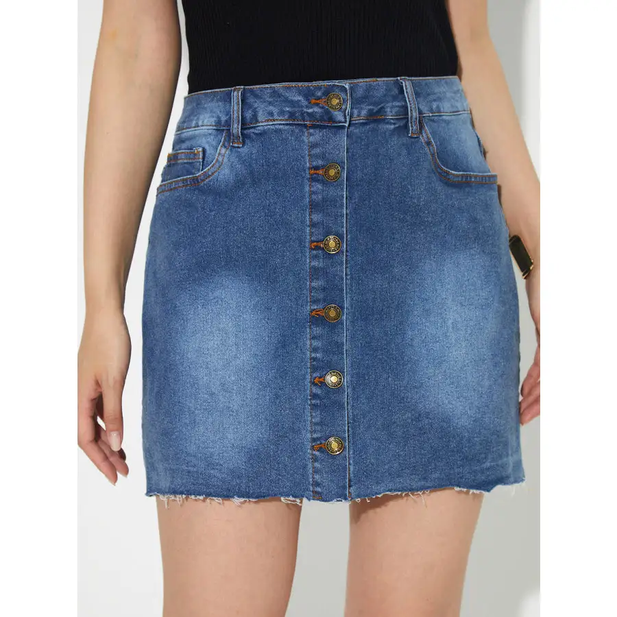 Pocketed Button Up Denim Skirt