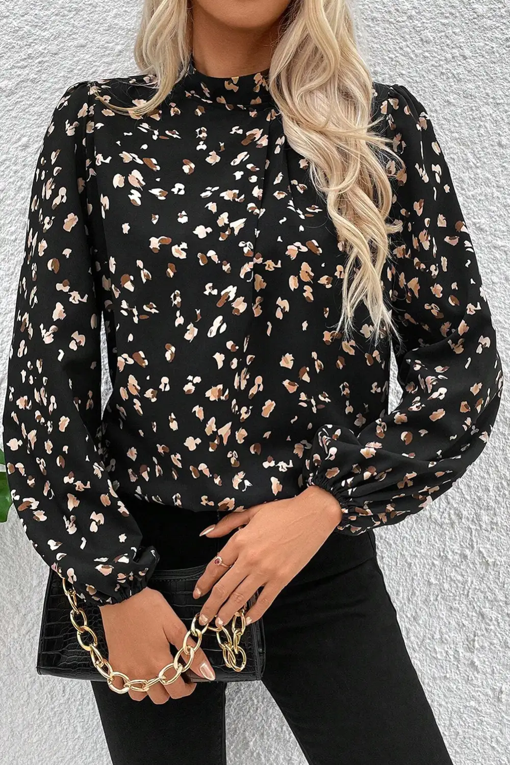 Textured Soft Pleated V-Neck Blouse
