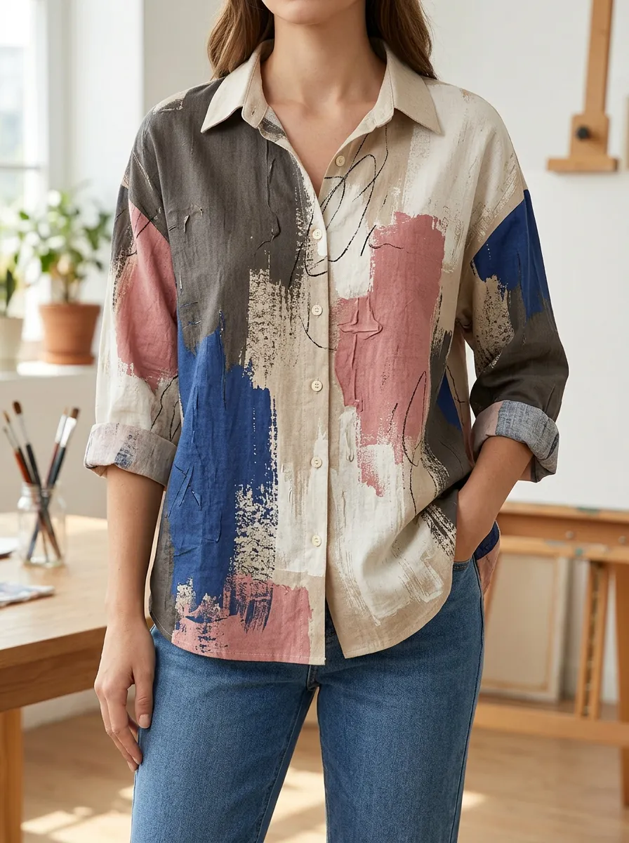 Women's Artful Artistic Abstract Brushstroke Shirt